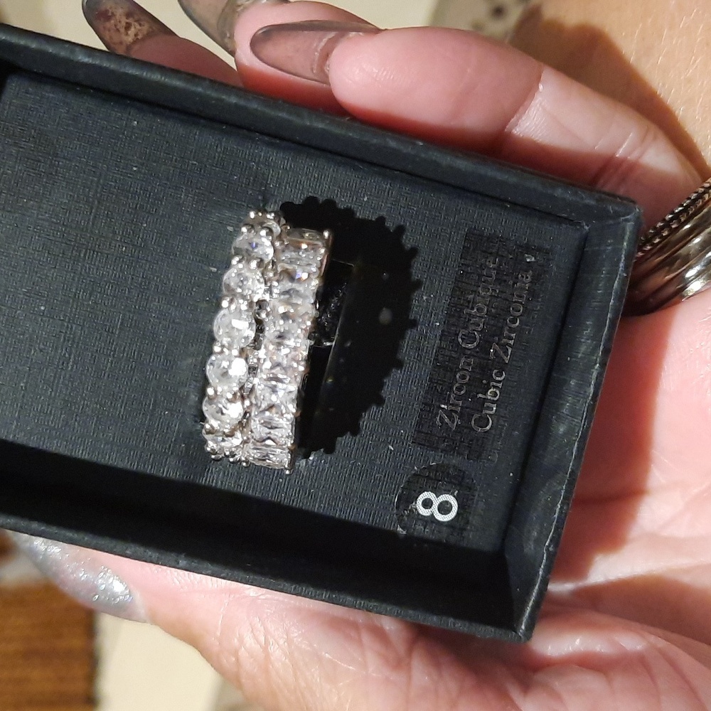 LOT of 2 MASSIVE Cubic Zirconia ETERNITY ANNIVERSARY RINGS NWT BAGUETTE & ROUND